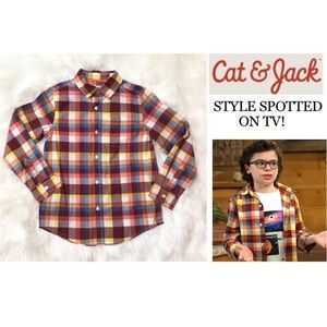 Cat & Jack Boys Poplin Plaid Long Sleeve Button Down Shirt